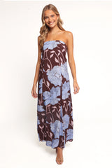 Ottavia Strapless Maxi Dress - Blue Poppies