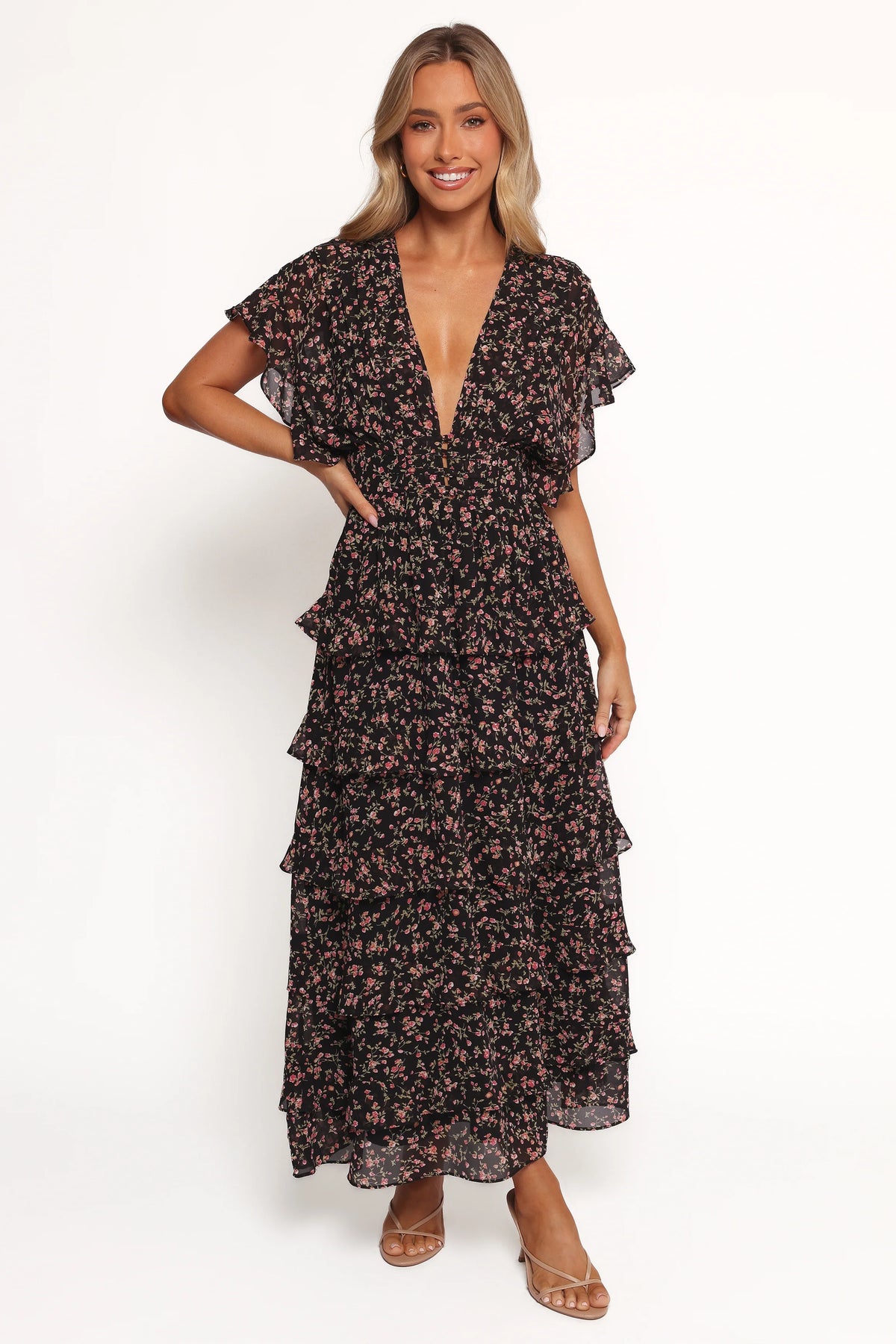 Wendi Ruffle Dress - Black Floral
