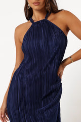 Melody Plisse Halter Maxi Dress - Navy