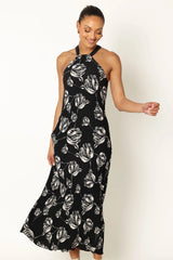 Melody Plisse Halter Maxi Dress - Black Floral