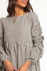 Micaela Long Sleeve Mini Dress - Black Gingham