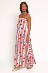 Soph Strapless Maxi Dress - Red Picnic Stripe