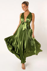 Kris Pleated Maxi Dress - Martini Olive