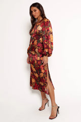 Zimmer Long Sleeve Maxi Dress - Sangria Bloom