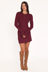 Darlina Long Sleeve Mini Dress - Burgundy
