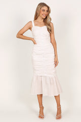 Sierre Ruched Midi Dress - White