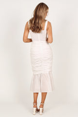 Sierre Ruched Midi Dress - White