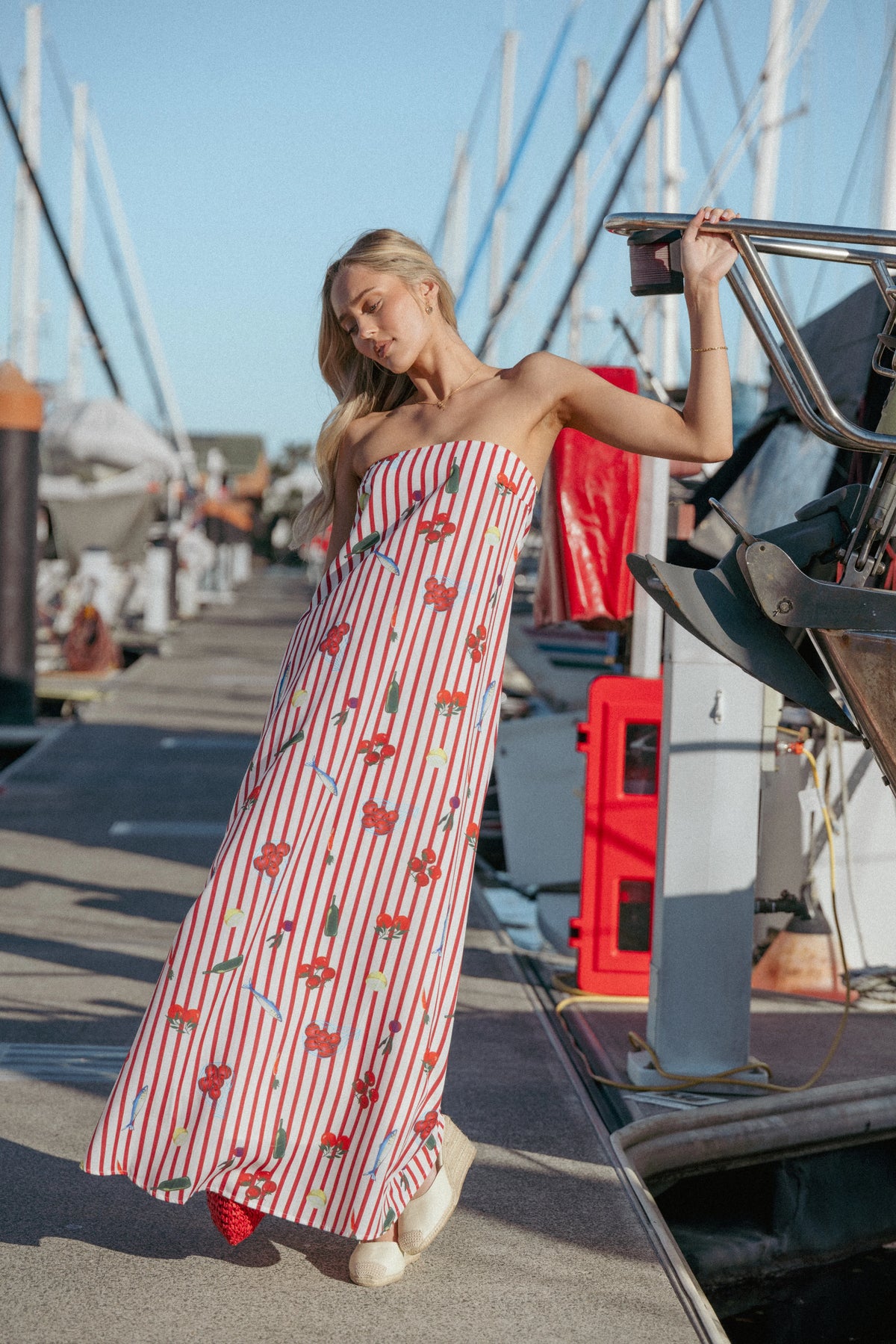 Soph Strapless Maxi Dress - Red Picnic Stripe