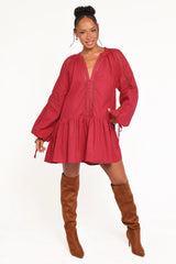 Hart Long Sleeve Mini Dress - Wine