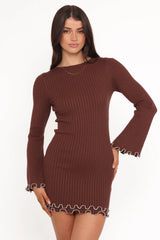 Jovan Long Sleeve Mini Dress - Mocha/Beige