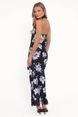 Freida Halter Midi Dress - Black Floral