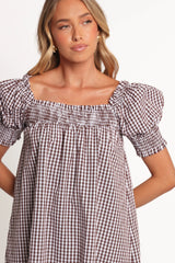 Kennedy Smock Mini Dress - Chocolate Gingham