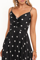 Naira Pleated Maxi Dress - Black Polka Dot