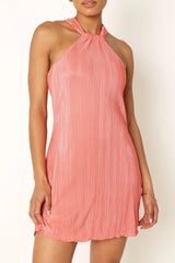 Melody Plisse Halter Mini Dress - Coral