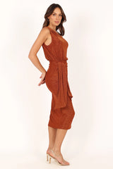 Santiago Off Shoulder Midi Dress - Bronze
