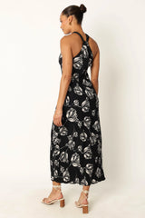 Melody Plisse Halter Maxi Dress - Black Floral