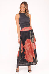Carlin Midi Dress - Black Floral