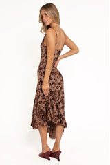 Lolita Midi Dress - Brown Floral