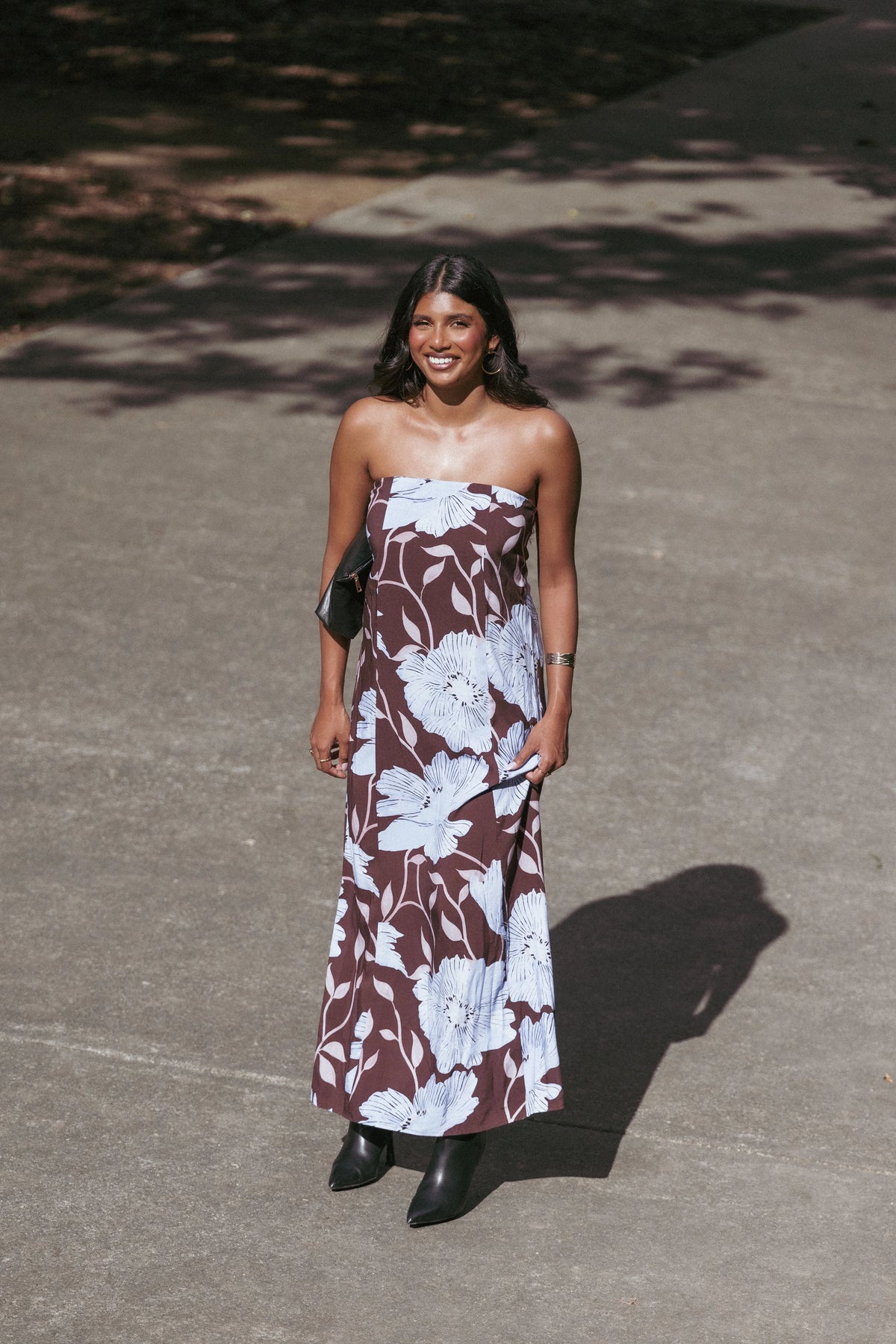 Ottavia Strapless Maxi Dress - Blue Poppies