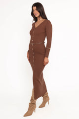 Brydie Long Sleeve Midi Dress - Chocolate Brown