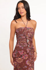 Sorbet Midi Dress - Brown Floral