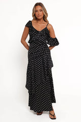 Adelina Maxi Dress - Black Polka Dot