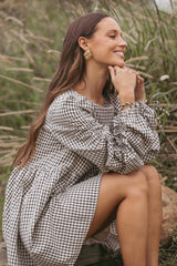 Micaela Long Sleeve Mini Dress - Black Gingham