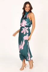 Anabelle Halter Neck Midi Dress - Green Pink