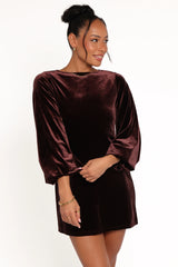 Twylar Long Sleeve Velvet Mini Dress - Brown