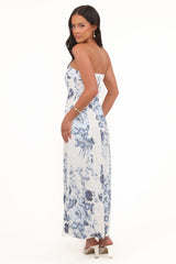 Tamira Strapless Midi Dress - Blue Floral