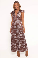 Solara Maxi Dress - Brown Floral Print