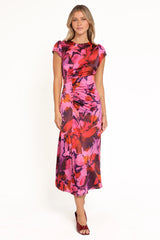 Lisbeth Midi Dress - Magenta Floral