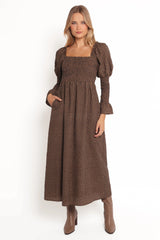 Cyrena Maxi Dress - Brown Check
