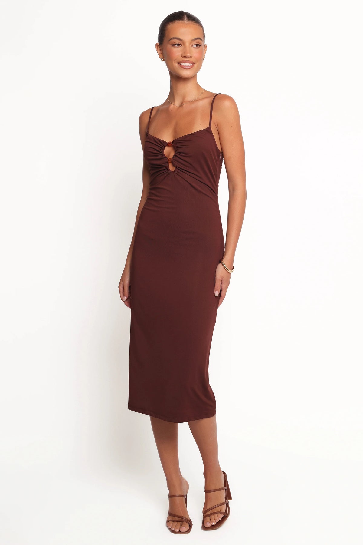 Ashy Midi Dress - Brown