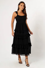 Marli Ruffle Midi Dress - Black