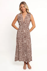 Solange Maxi Dress - Chocolate Brown Print