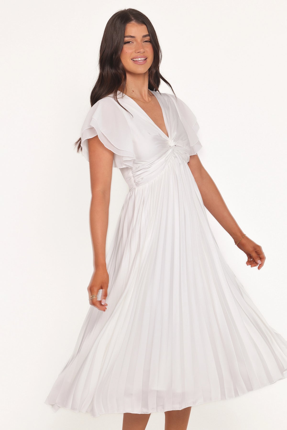 Nova Flutter Sleeve Dress - White