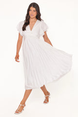 Nova Flutter Sleeve Dress - White