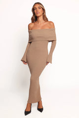 Domitia Off Shoulder Knit Dress - Brown